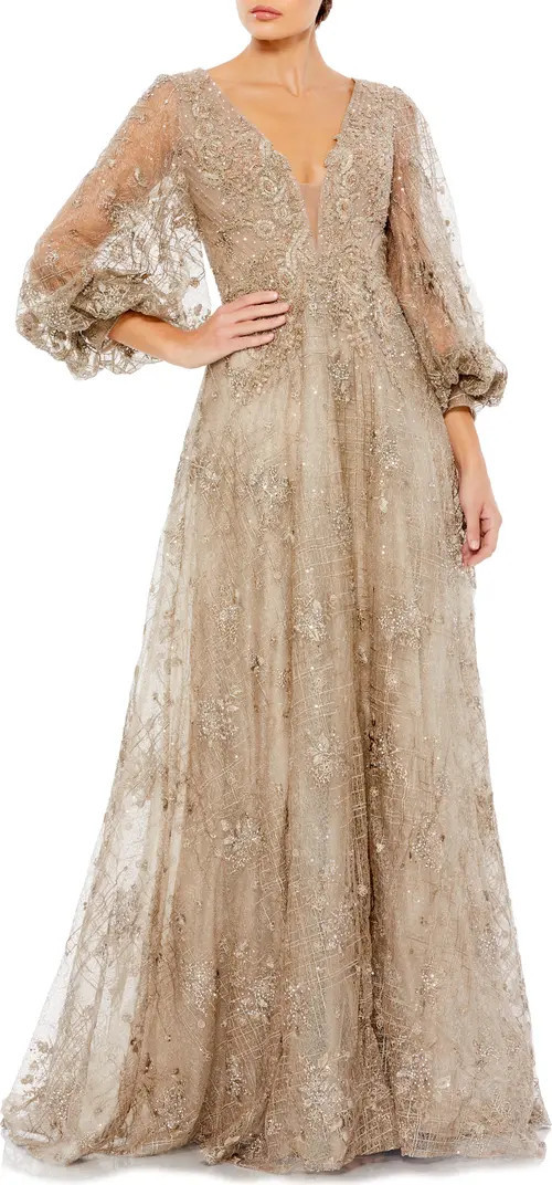 Sequin Lace & Embroidery A-Line Gown | Nordstrom