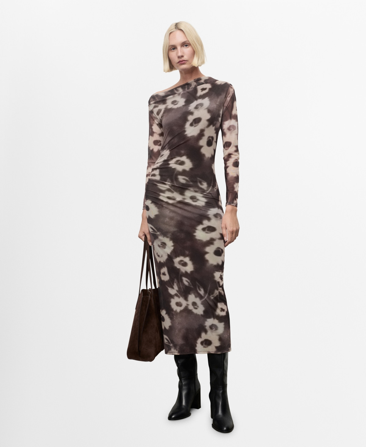 Mango Women's Asymmetrical Floral Print Dress - Brown | Macy's