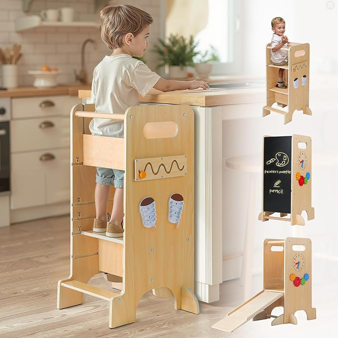 FlyingBoom Toddler Tower 4-in-1 Multifunctional Kitchen Stool Helper with Removable Safety Board,... | Amazon (US)