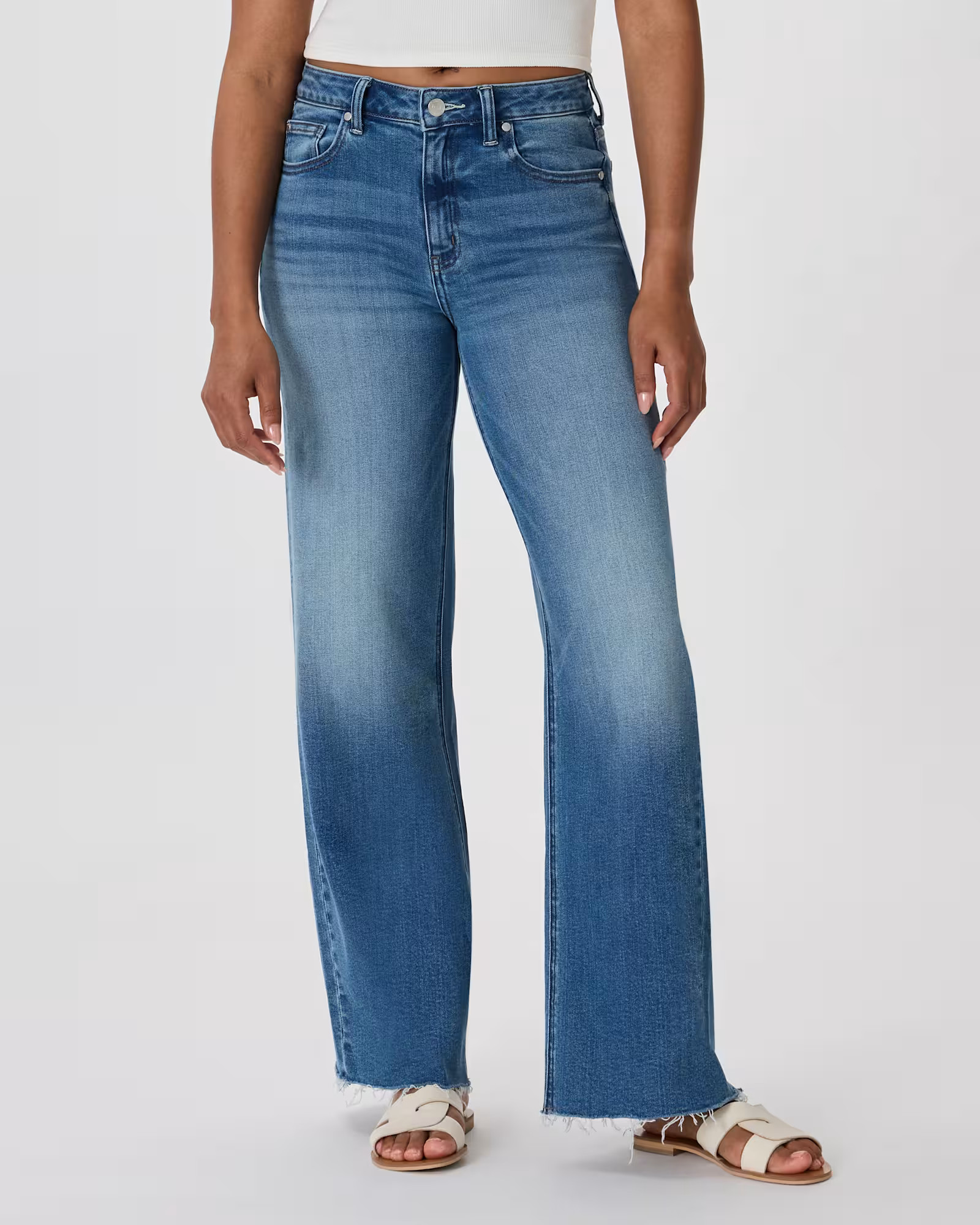 Bella Stretch Wide Leg Jeans in Twilight Blue Fray | Quince