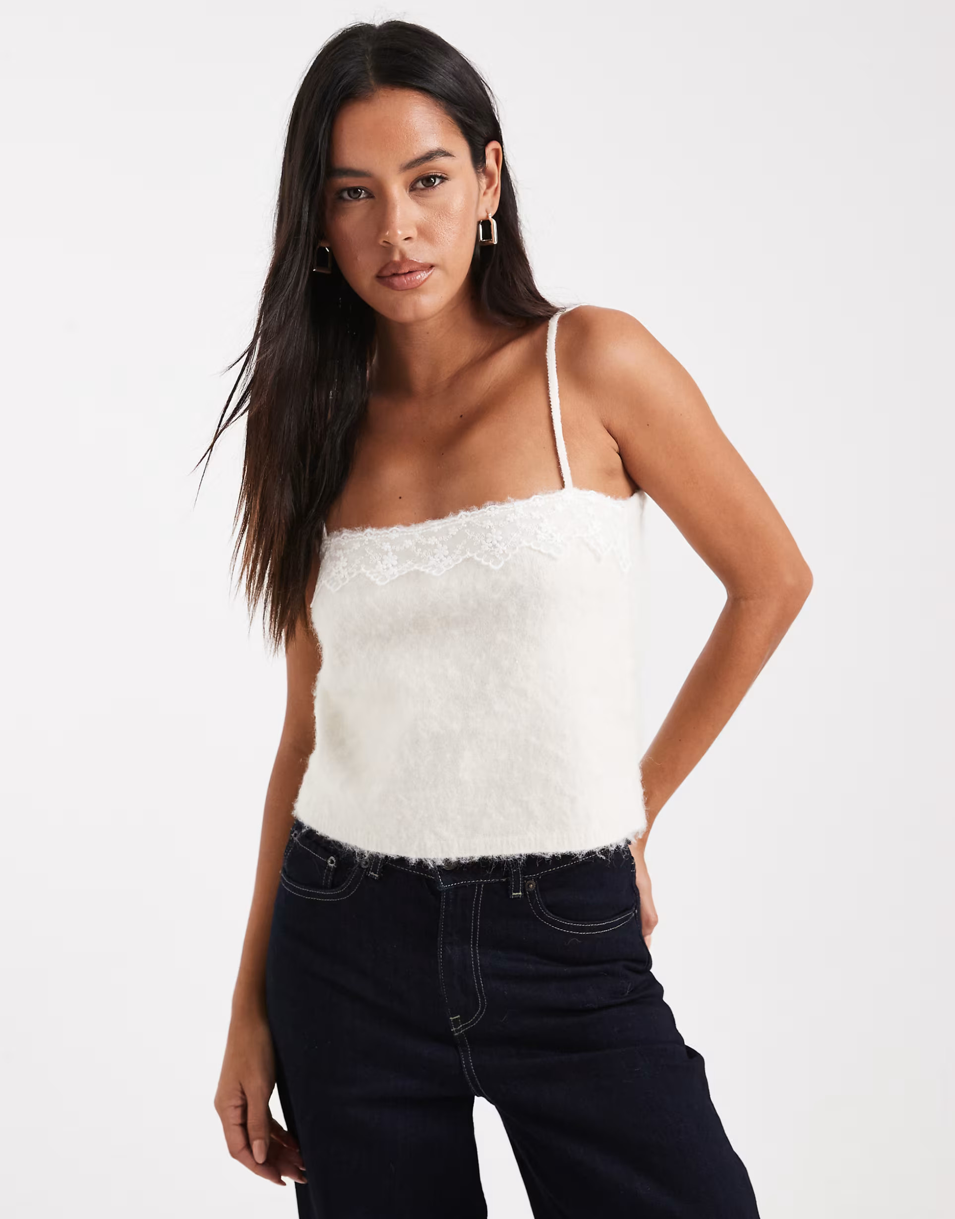 Miss Selfridge lace detail knit cami co-ord in cream | ASOS | ASOS (Global)