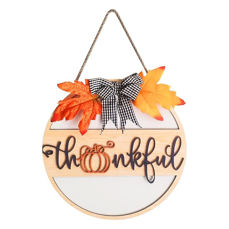 GLLBTPT Hello Fall Wood Sign,Fall Decorative Door Hanging Decor,Thankful Wooden Wall Decor with B... | Amazon (US)
