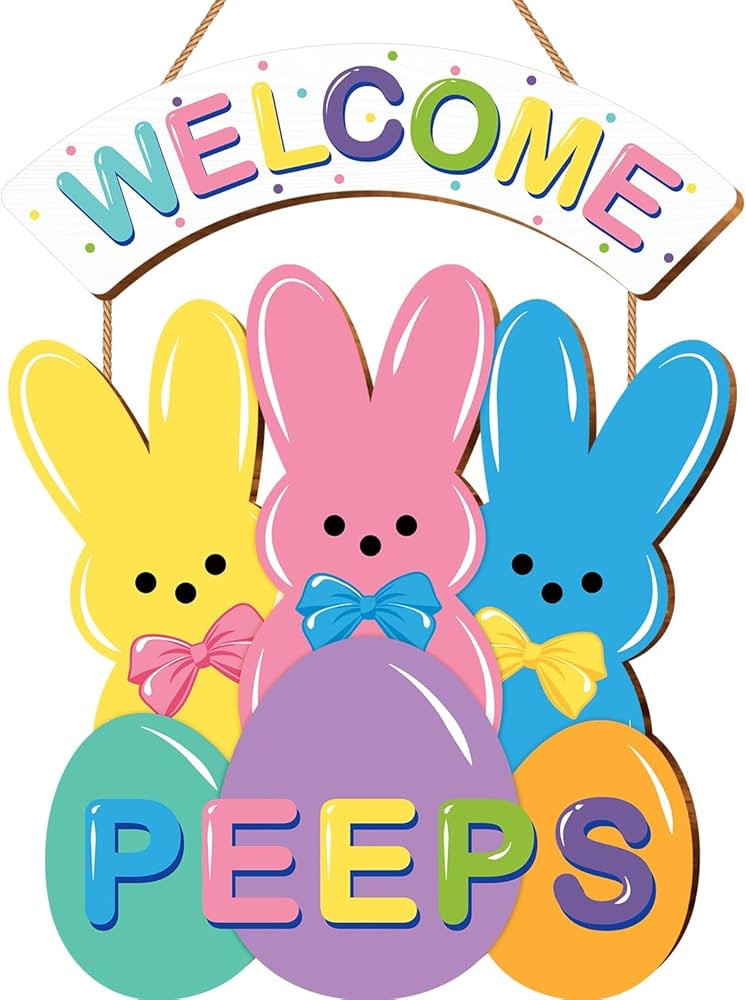 Easter Home Decor Welcome Peeps Door Hanger, Peeps Decor Bright Pastel Sign With Rope For Easter ... | Amazon (US)