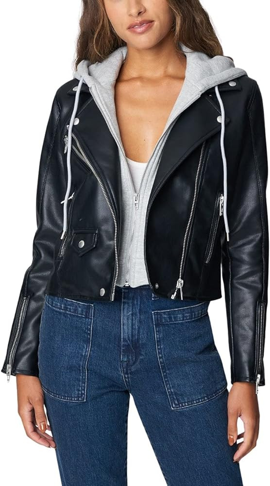 [BLANKNYC] womens Vegan Leather Moto Jacket With Removable Hood, Comfortable & Stylish Coat | Amazon (US)