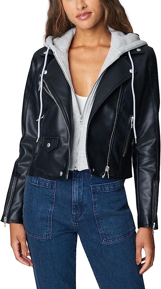 [BLANKNYC] womens Vegan Leather Moto Jacket With Removable Hood, Comfortable & Stylish Coat | Amazon (US)