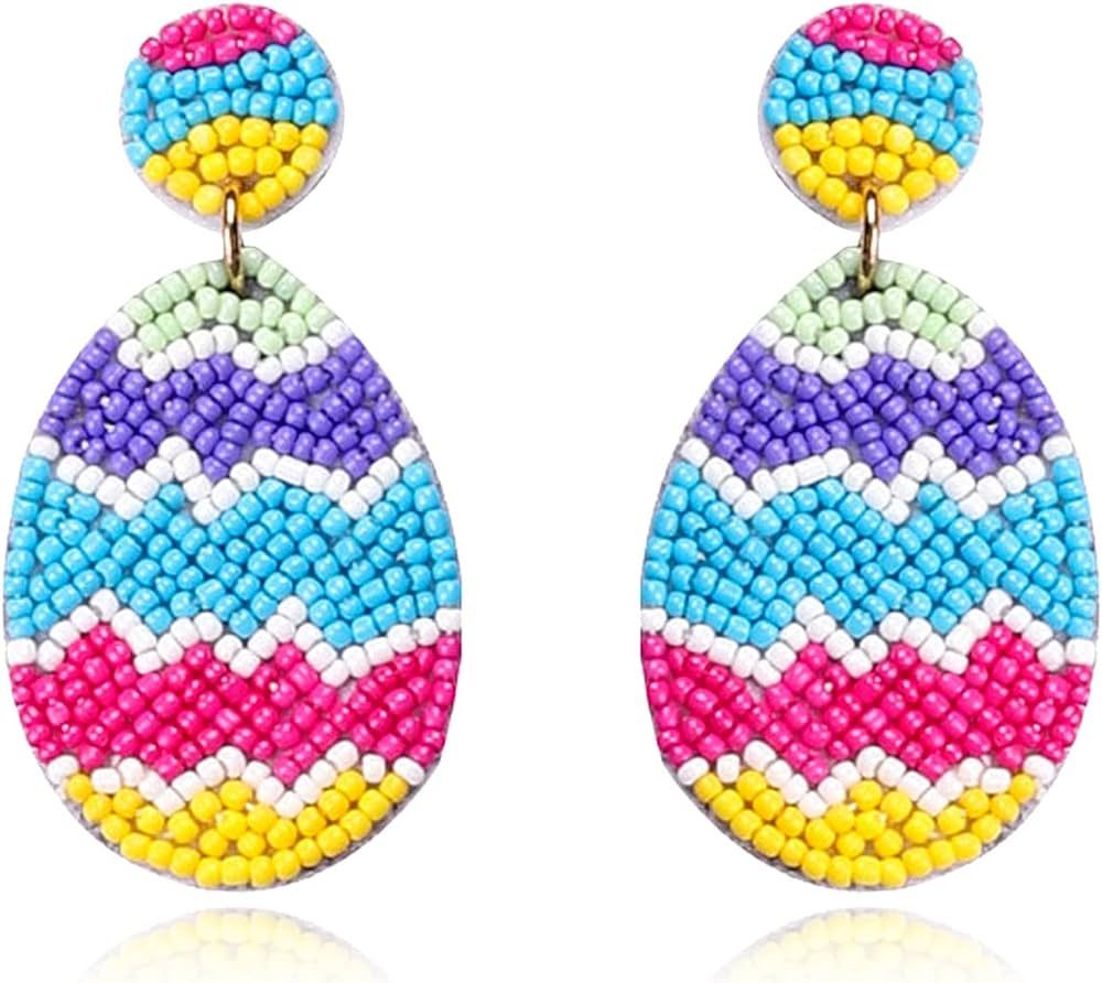 papasgix Easter Earrings for Women Boho Beaded Handmade Rabbit Drop Earrings Rainbow Egg Drop Dan... | Amazon (US)