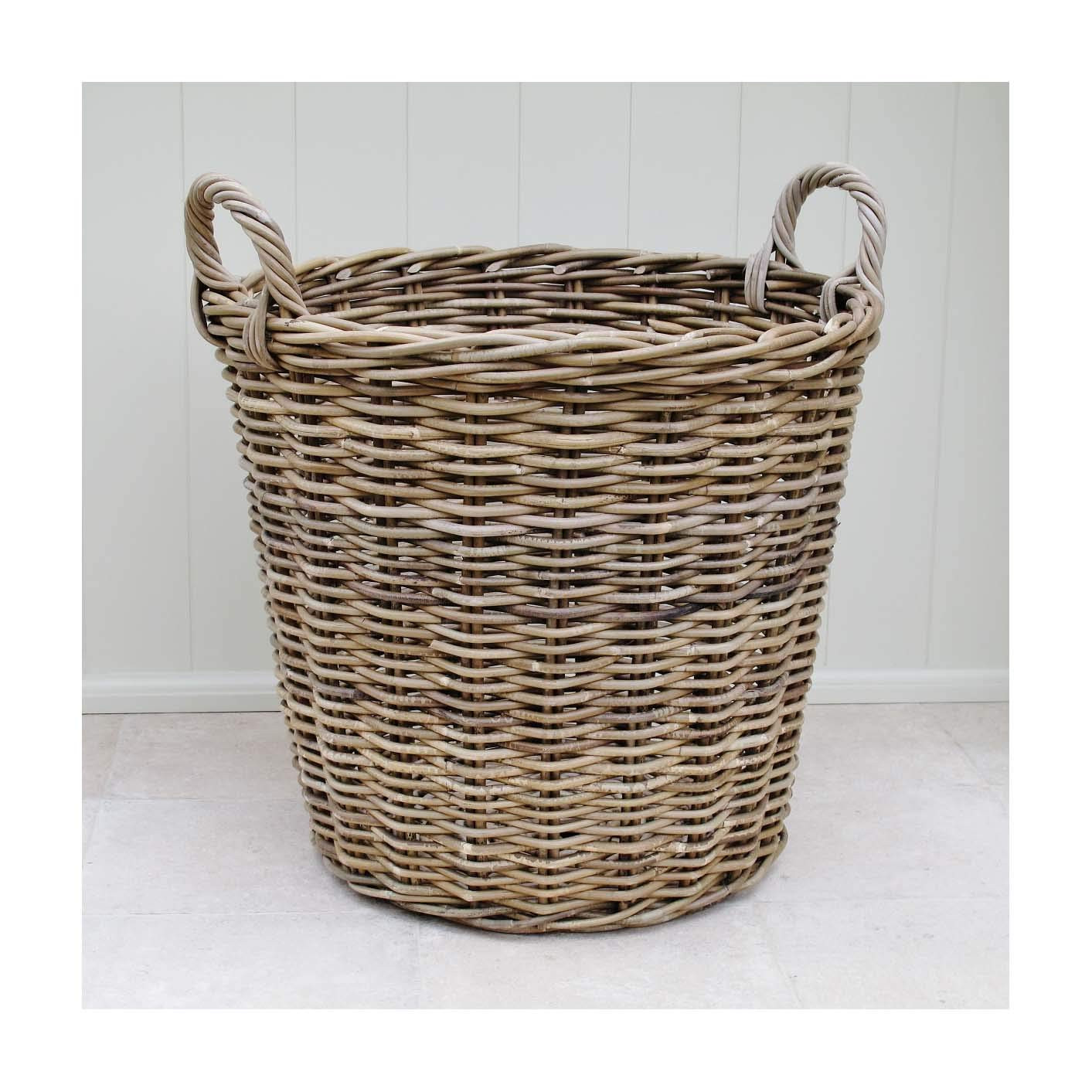 Large Wicker Log Basket Round With Handles Grey & Buff Rattan | Amazon (UK)