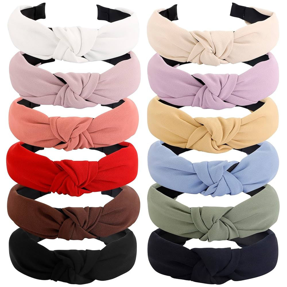 VELSCRUN 12 Pack Headbands for Women Gilrs Fashion Knotted Head Bands Solid Headband Non Slip Hai... | Amazon (US)