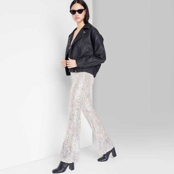 Women's Low-Rise Slinky Knit Flare Pants - Wild Fable™ Champagne Sequin | Target