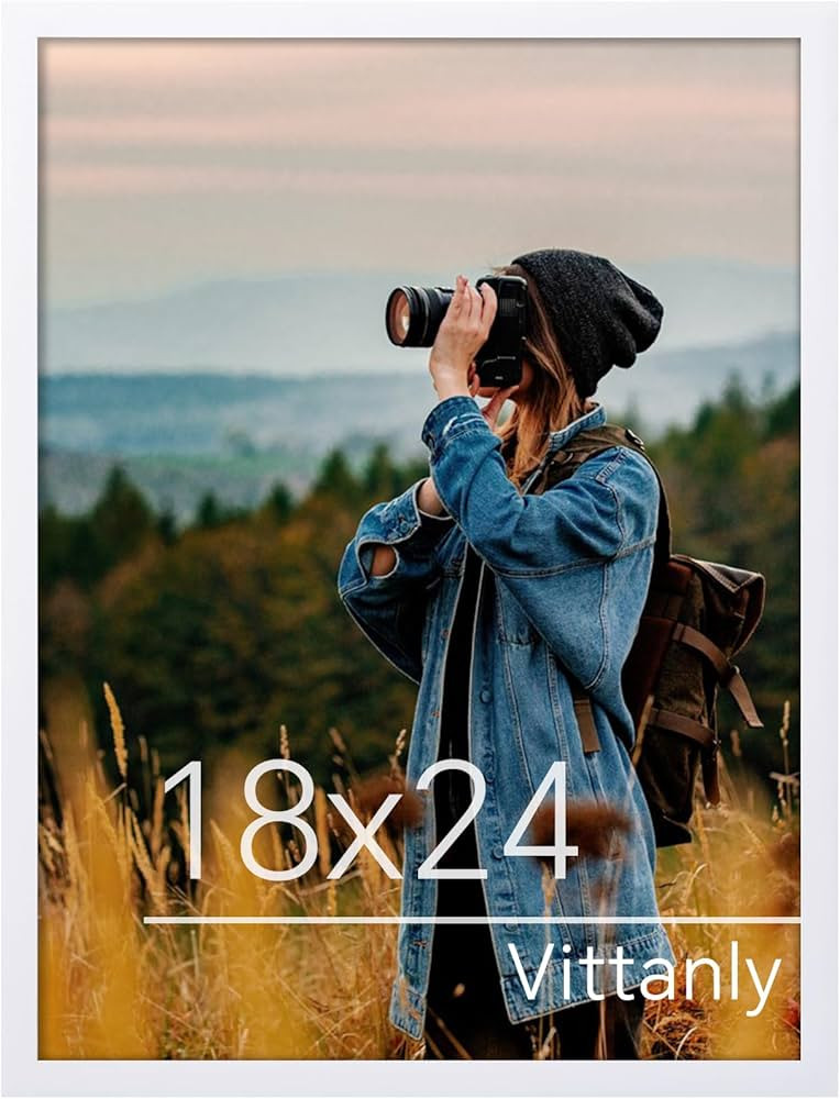 Vittanly 18x24 Poster Frame, Plexiglass, Displays Picture 16x20 with Mat or 18x24 without Mat, PV... | Amazon (US)