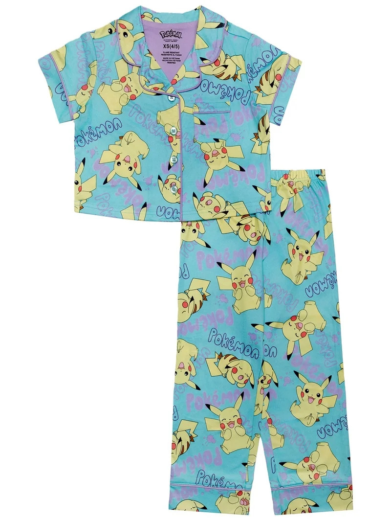 Pokemon Girls 2- Piece Jersey Short Sleeve Top and Pant Coat Pajama Set, Sizes 4-12 | Walmart (US)