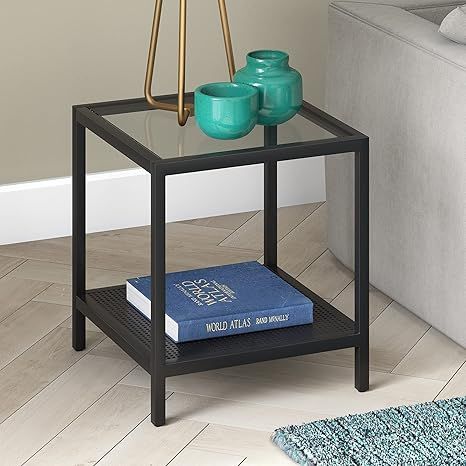 Henn&Hart Contemporary Metal Side Table with Glass Top in Blackened Bronze | Amazon (US)
