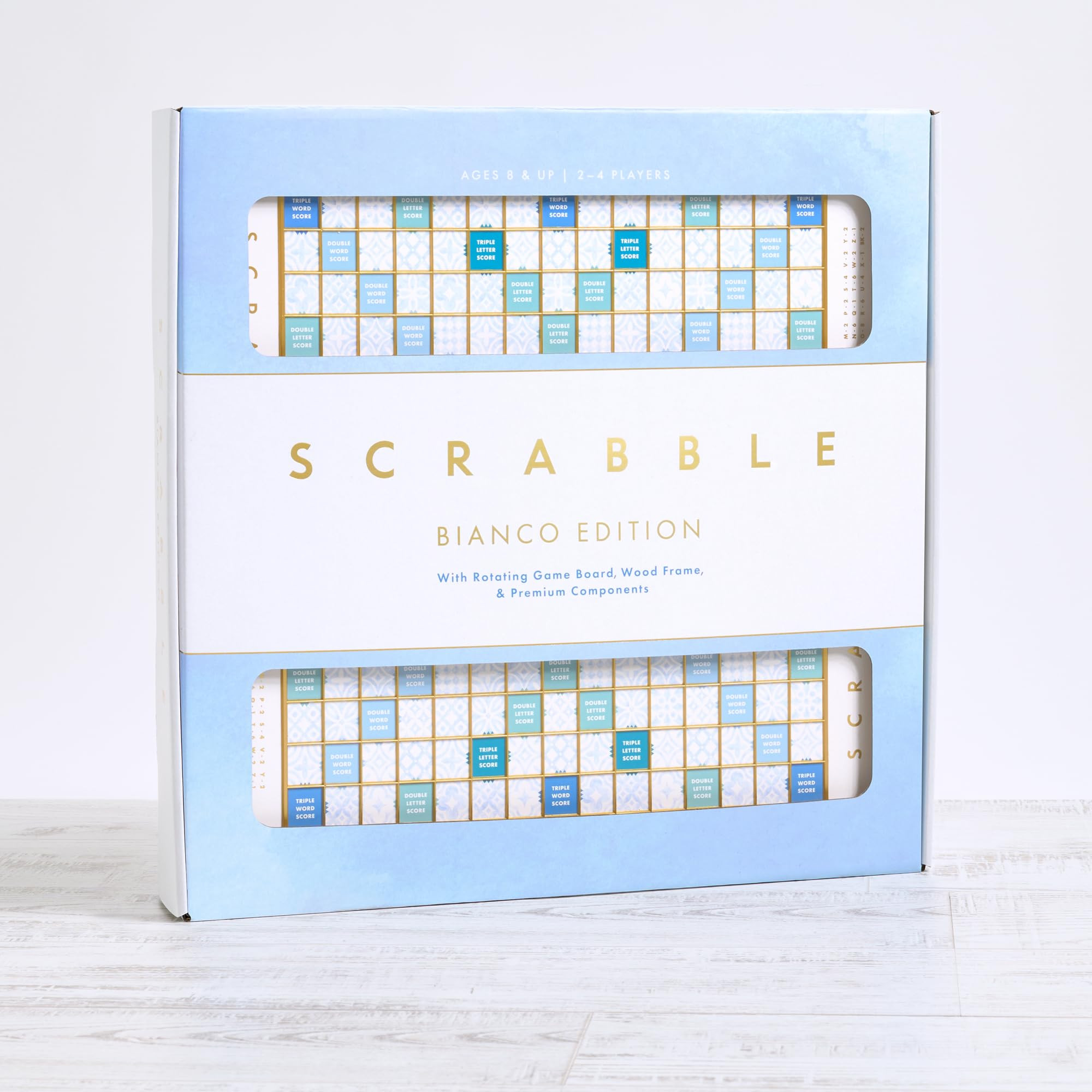 WS Game Company Scrabble Bianco Edition with Rotating Wooden Board, Raised Tile Grid, Word Games for 2-4 Players (Ages 8+) | Amazon (US)