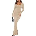 REORIA Womens Sexy Square Neck Long Sleeve Soft Lounge Long Dress Fall Casual Ribbed Bodycon Maxi... | Amazon (US)