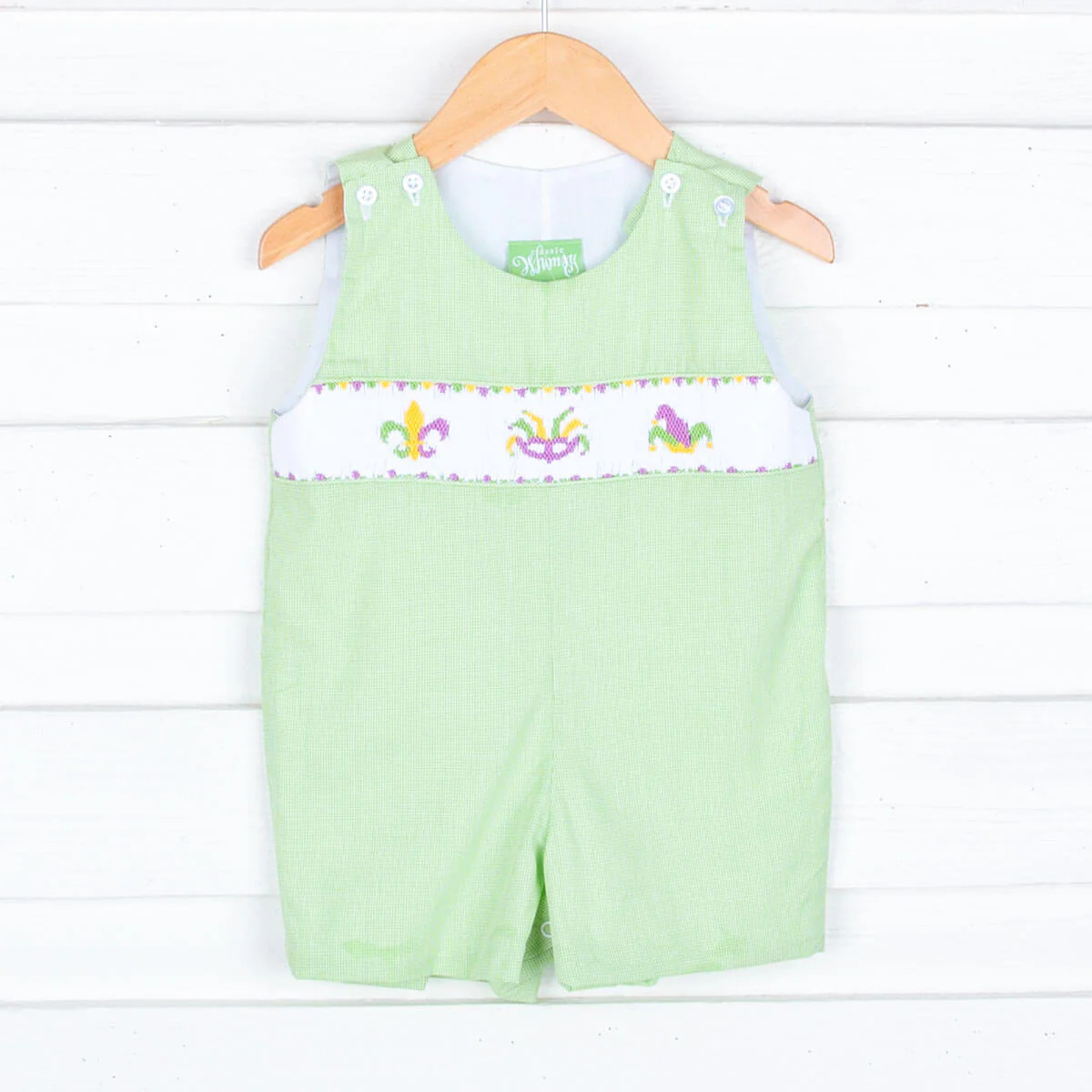 Mardi Gras Smocked Green Gingham Jon Jon | Classic Whimsy