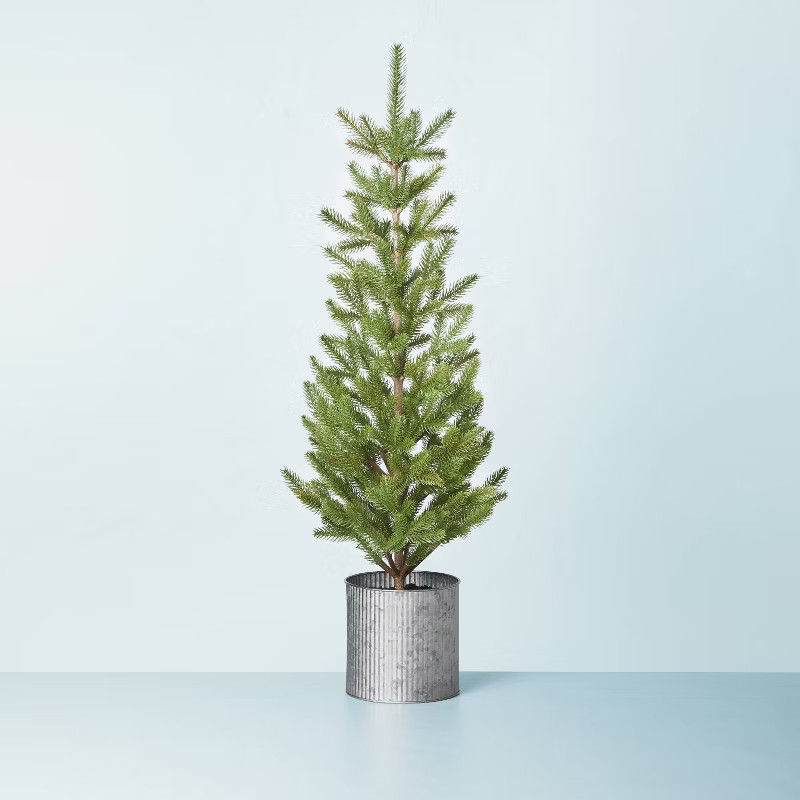 Faux Pine Tree in Galvanized Metal Porch Pot - Hearth & Hand™ with Magnolia | Target