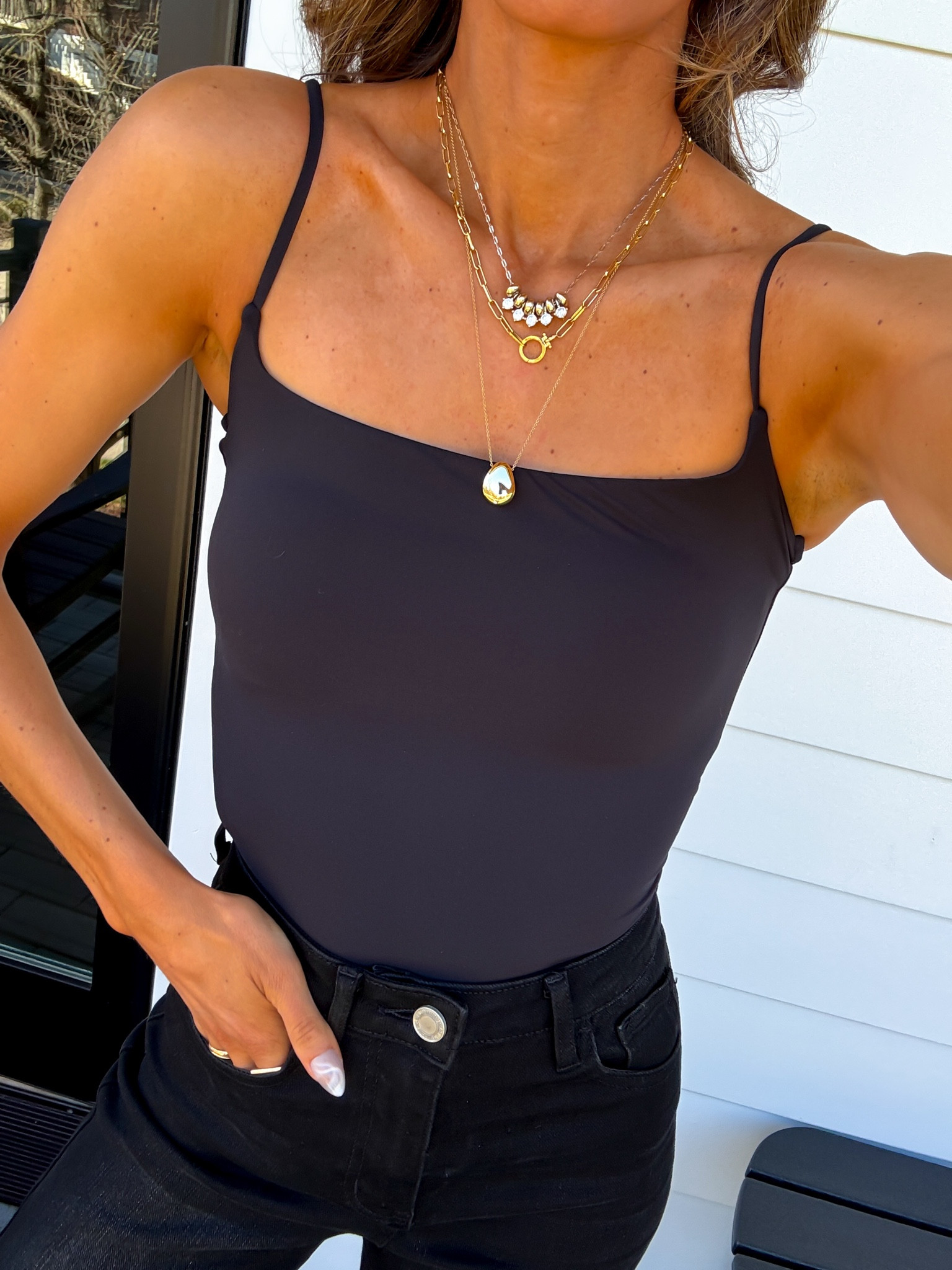 Wearing a xsmall tank. I’m 5’6” wearing the 32” inseam size 0 black stretchy jeans. Fit true to size. #jeans #widelegjeans

#LTKmomlife #LTKselfcare #LTKgrwm