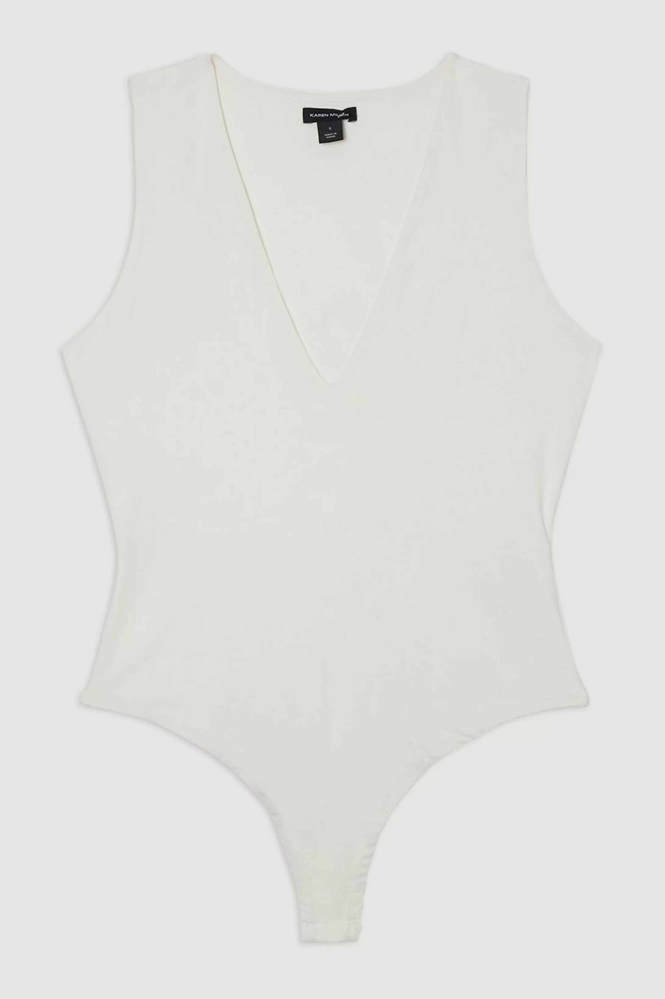 Stretch Cotton Plunge Neck Jersey Bodysuit | Karen Millen UK + IE + DE + NL