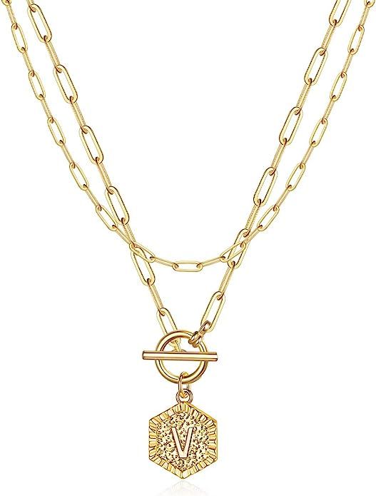 M MOOHAM Layered Gold Initial Necklaces for Women, 14K Gold Plated Paperclip Chain Layered Neckla... | Amazon (US)