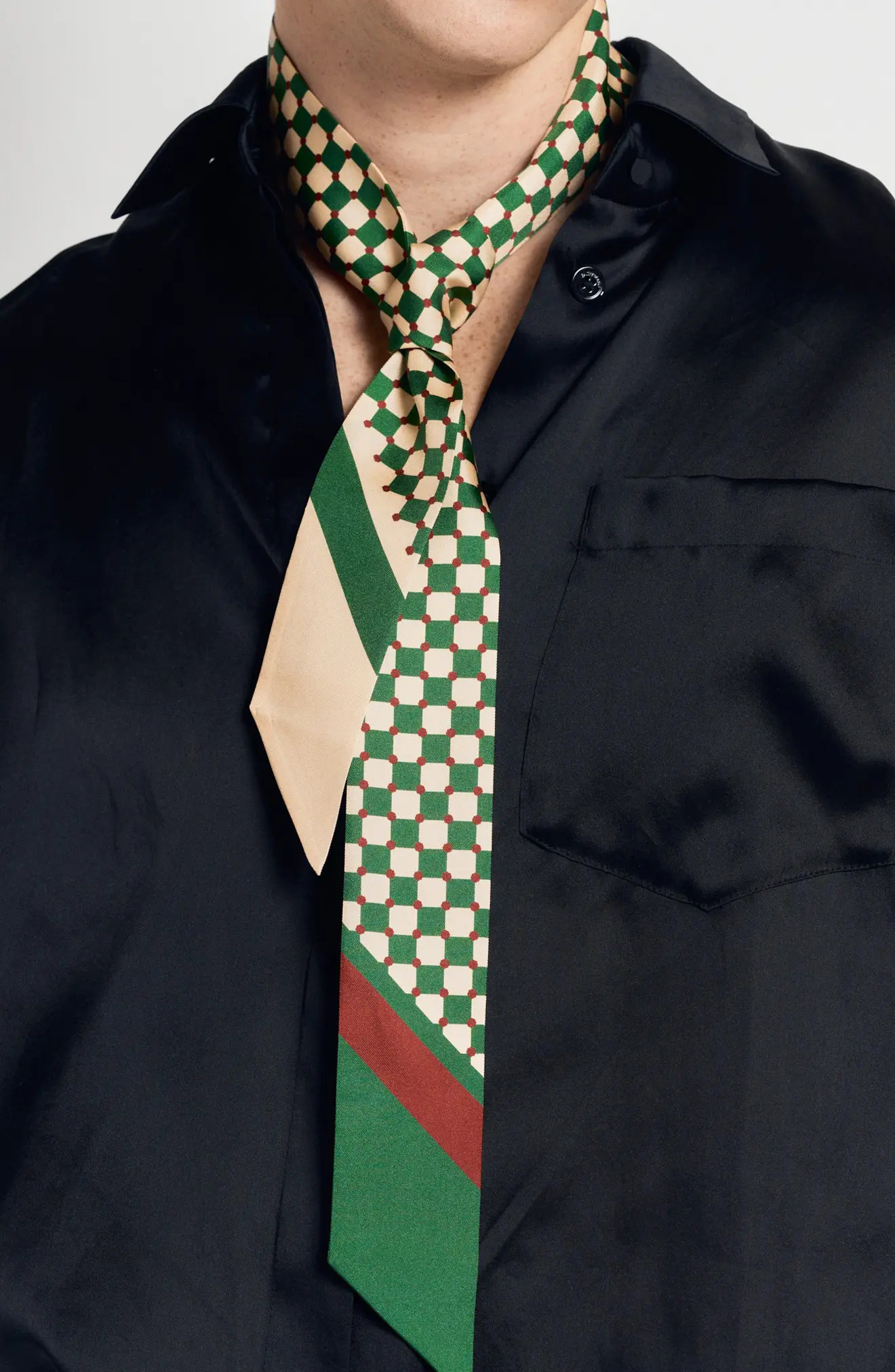 Lost Pattern CHECKERBOARD SILK SKINNY SCARF in Green at Nordstrom | Nordstrom