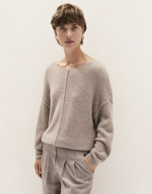 The White Company Seam Detail Jumper with Alpaca, Rye Marl, Size: XL | The White Company UK & ROW