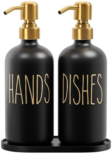 MOMEEMO Kitchen Soap Dispenser Set, Contains Hand and Dish Soap Dispenser, Suitable for Black and Gold Kitchen Decor. (Black & Gold) | Amazon (US)