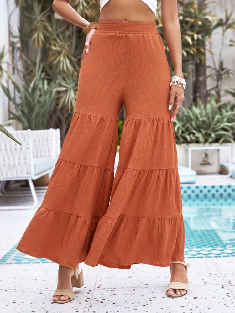 New
     
      SHEIN X Madison Solid Ruffle Hem Wide Leg Pants
       
              
          ... | SHEIN