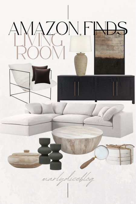 Amazon living room, white sectional, black tv stand, round coffee table, accent chair, Amazon wall art 

#LTKhome