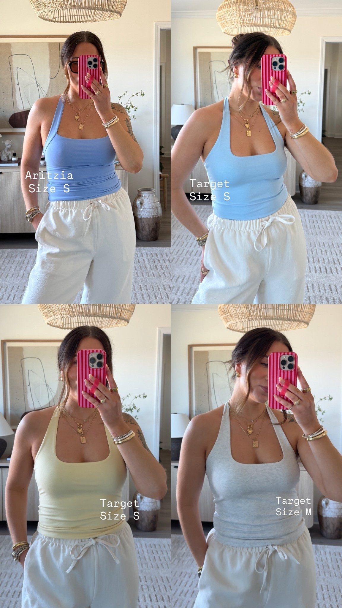 Target vs Aritzia Halter top.

Aritzia is definitely a nicer quality but the target one is great for the price! $10!!! Hello?! That’s so good! 
Wearing a size medium in the lodge pants.
Loopy code: markykee10

@Loopy Cases @Target 
Spring fashion. Aritzia pants. Aritzia. Target fashion finds. Target spring fashion. 

#LTKootd