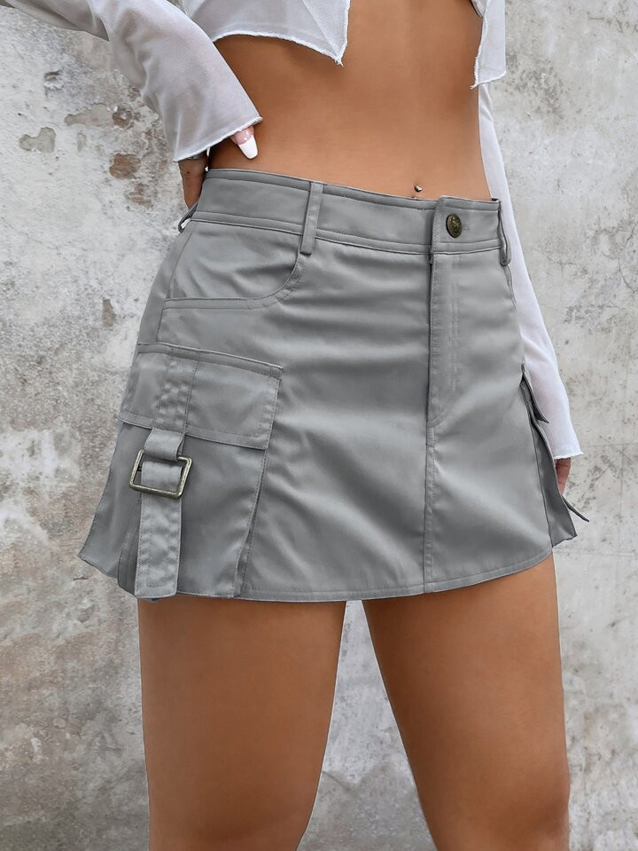 SHEIN ICON Gorpcore Drop Waist Flap Pocket Mini Cargo Skirt | SHEIN