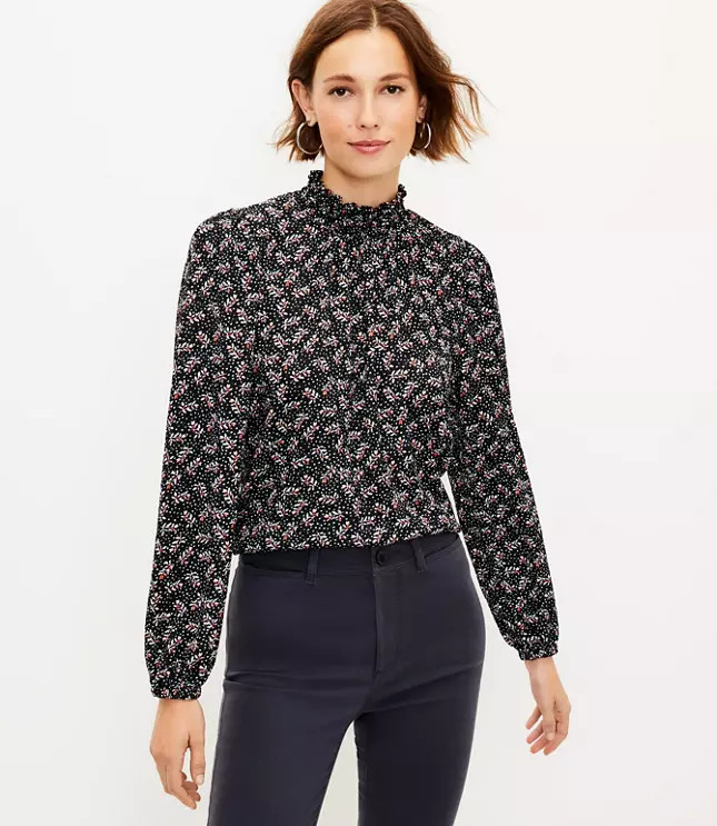 Vine Smocked Mock Neck Top | LOFT