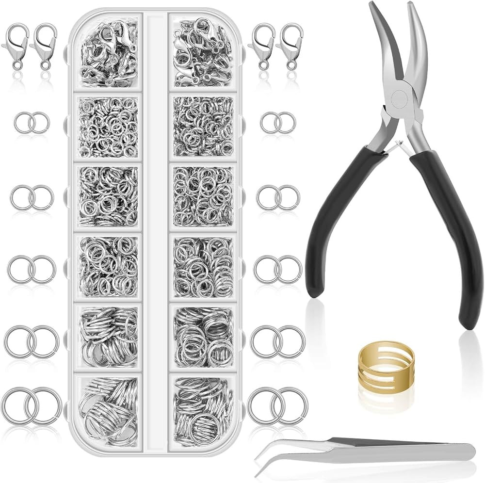 Anezus 1200PCS Jump Rings for Jewelry Making Kit, Jump Rings and Necklace Clasps with Jump Ring P... | Amazon (US)