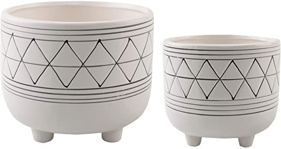 Flora Bunda Mid Century Set of 2 Geometric Planter 6 Inch W & 5 Inch W Ceramic Planter Pot with L... | Amazon (US)