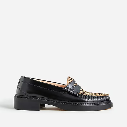 Rowan penny loafers in leather and calf hair | J. Crew US