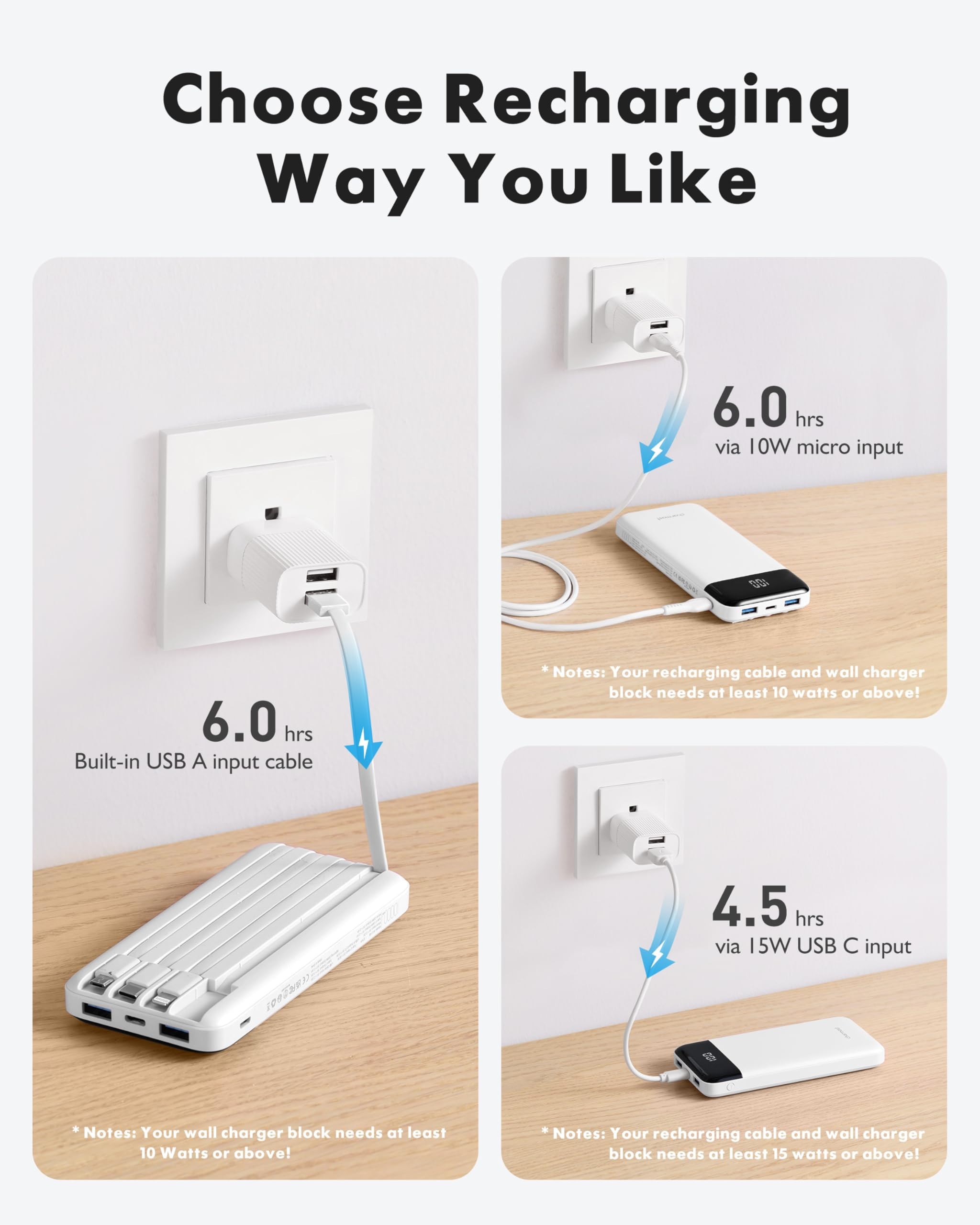 Charmast Portable Charger with Built in Cables, Power Bank with Cords Wires, Slim 10000mAh Travel... | Amazon (US)