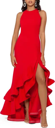 Ruffle Halter Crepe Gown | Nordstrom