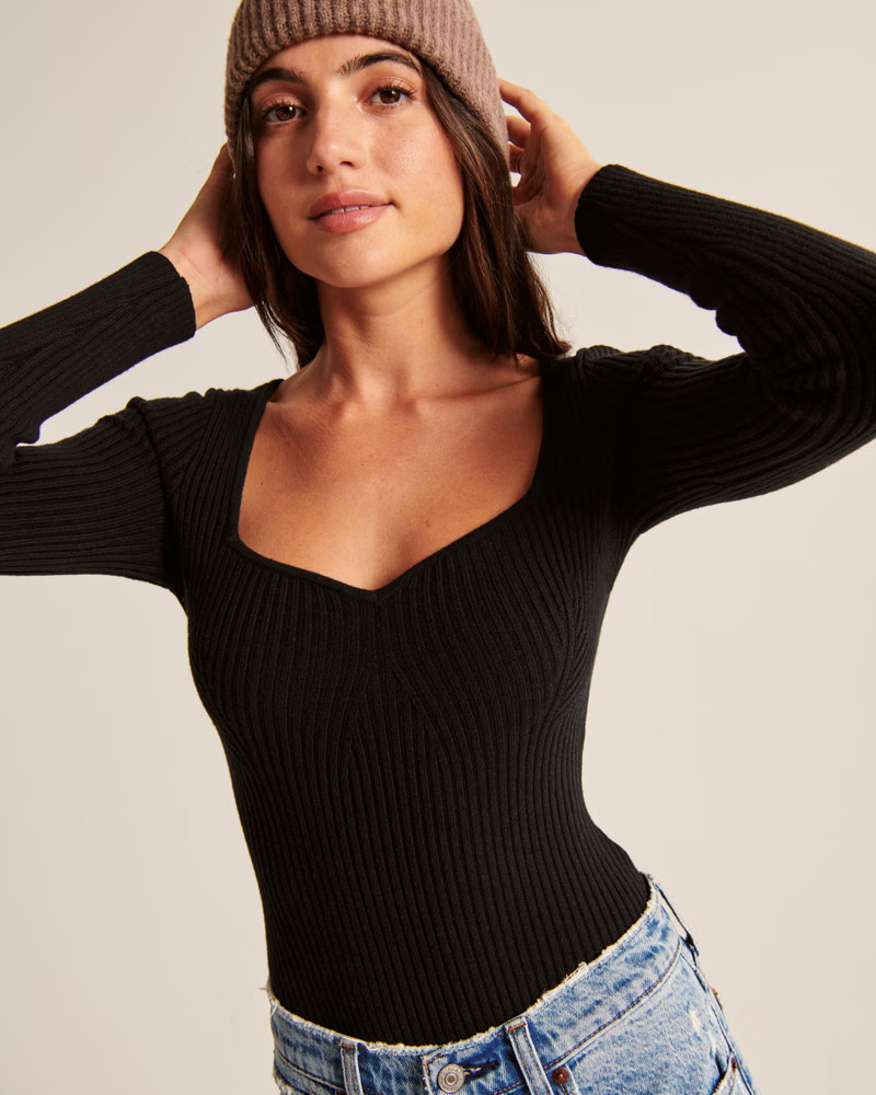 Long-Sleeve Sweetheart Sweater Bodysuit | Abercrombie & Fitch (US)