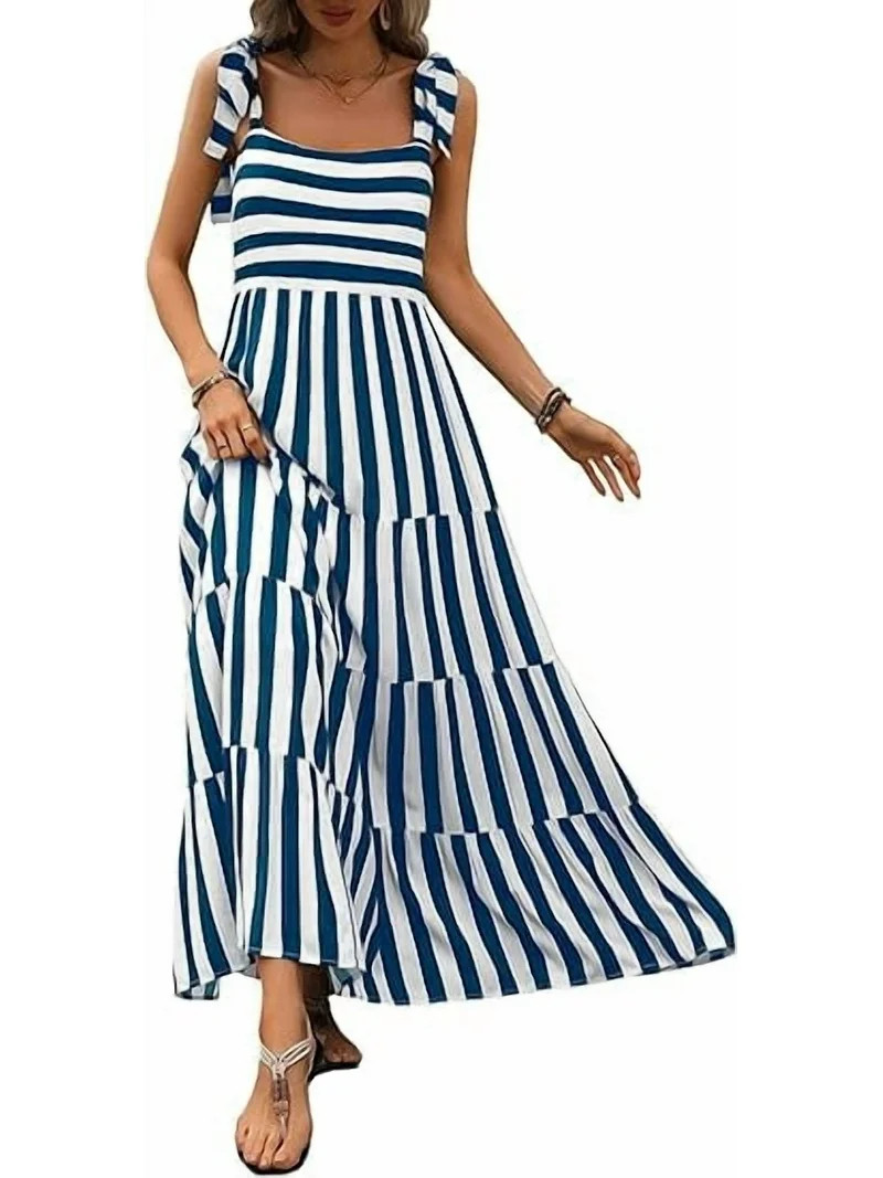 PRETTYGARDEN Women Dresses Summer Floral Sleeveless Maxi Dress Casual Spaghetti Strap Tiered Flow... | Walmart (US)