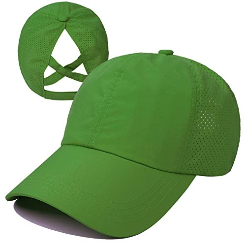 HGGE Womens Criss Cross Ponytail Baseball Cap Adjustable High Messy Bun Ponycap Trucker Hats Quick Drying Mesh Dad Hat for Outdoor Sports Travel Green | Amazon (US)