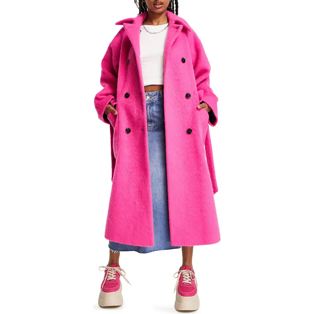 Topshop Double Breasted Tie Waist Trench Coat in Bright Pink at Nordstrom, Size 10 Us | Nordstrom