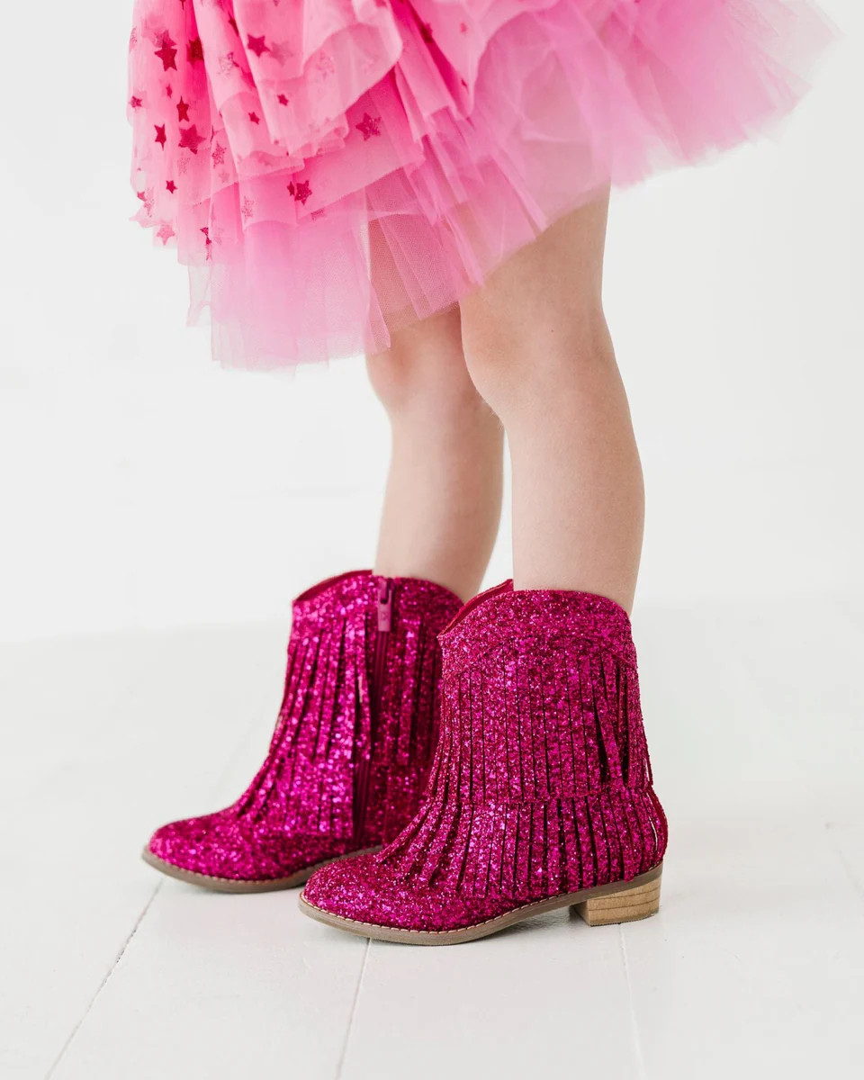 Hot Pink Glitter Fringe Western Boot | Bums & Roses