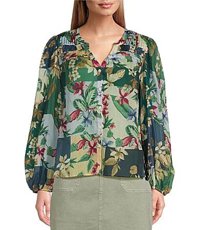 Tommy Bahama Hightide Floral Woven V-Neck Long Sleeve Blouse - M | Dillard's