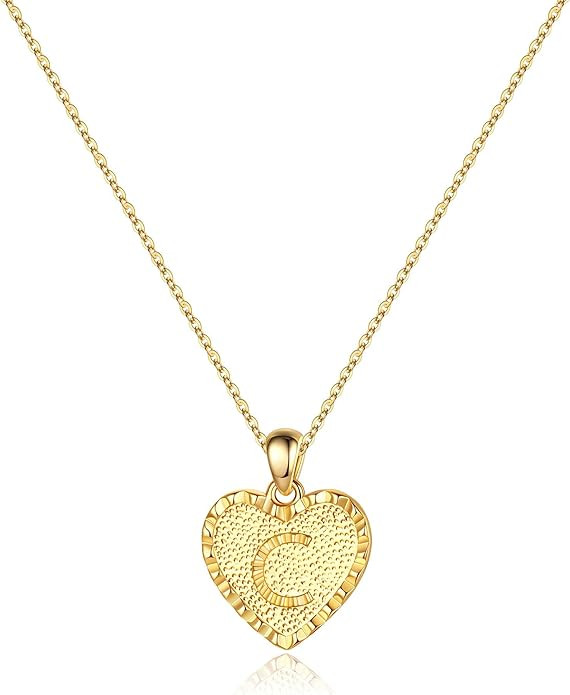 IEFSHINY Heart Initial Necklace for Women - 14K Gold Filled Dainty Heart Pendant Initial Letter N... | Amazon (US)