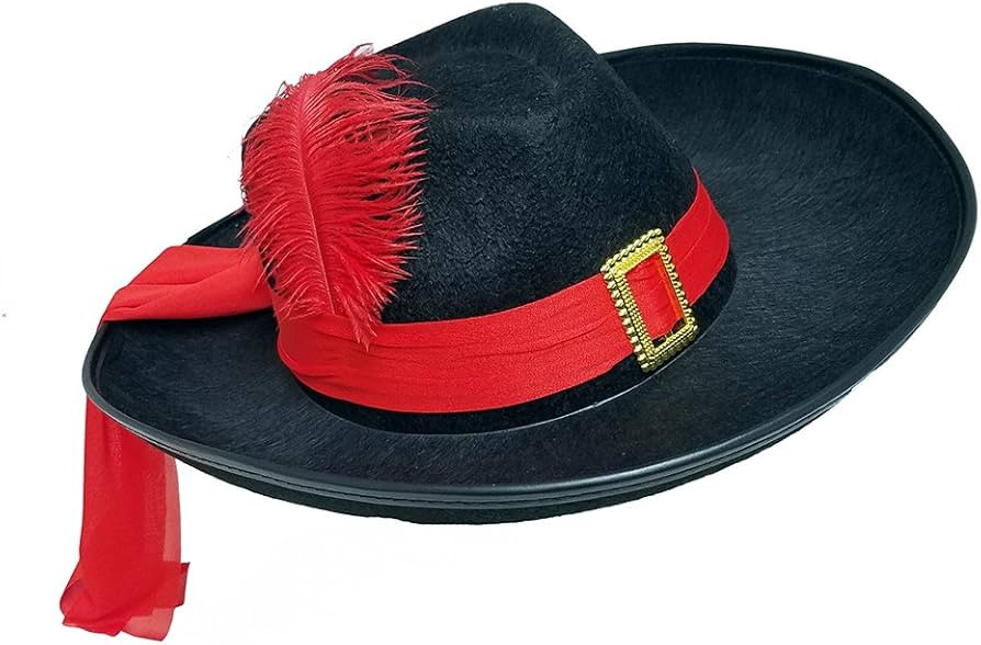 Black Three 3 Musketeers Hat with Red Sash and Feather | Amazon (US)