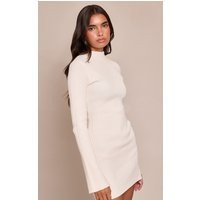 Cream Rib Knitted Dress | PrettyLittleThing US