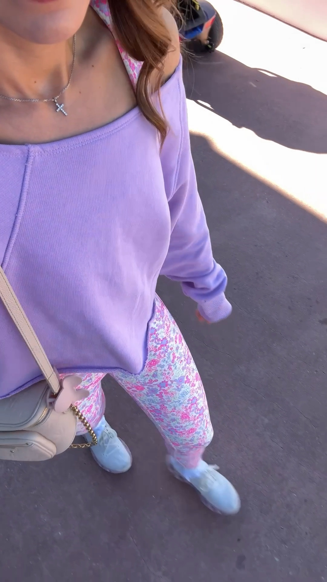 My Epcot outfit of the day. Floral leggings in XXS. Floral sports bra in XXS. Lilac sweatshirt in XXS. Puffer jacket in XXS. Spring Athleisure. Spring activewear. In Cloudswift 4 running sneakers are TTS. 

#LTKTravel #LTKActive #LTKPetite