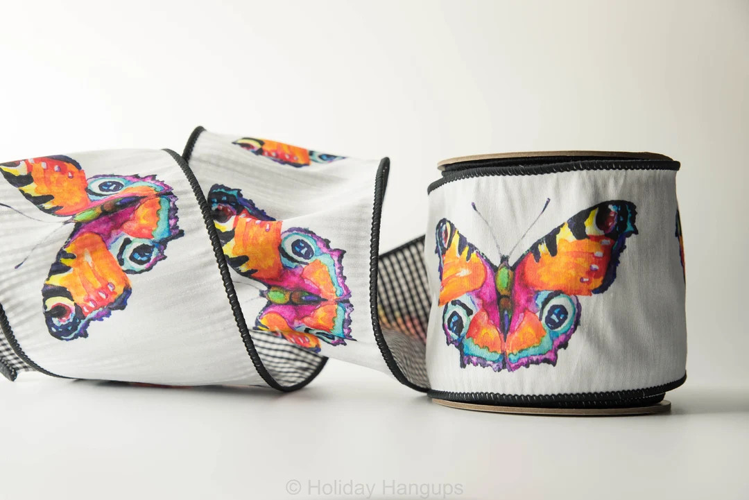 D. Stevens Watercolor Butterfly Dupioni Ribbon, 4 inch Ribbon, Luxury Ribbon, Easter Ribbon, Spri... | Etsy (US)