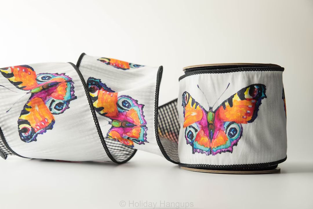 D. Stevens Watercolor Butterfly Dupioni Ribbon, 4 inch Ribbon, Luxury Ribbon, Easter Ribbon, Spri... | Etsy (US)