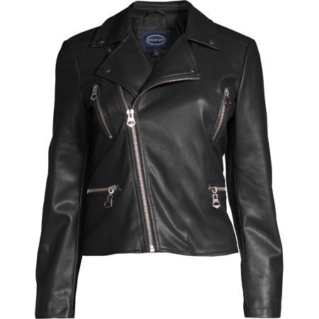 Scoop Vegan Leather Biker Jacket Women's | Walmart (US)