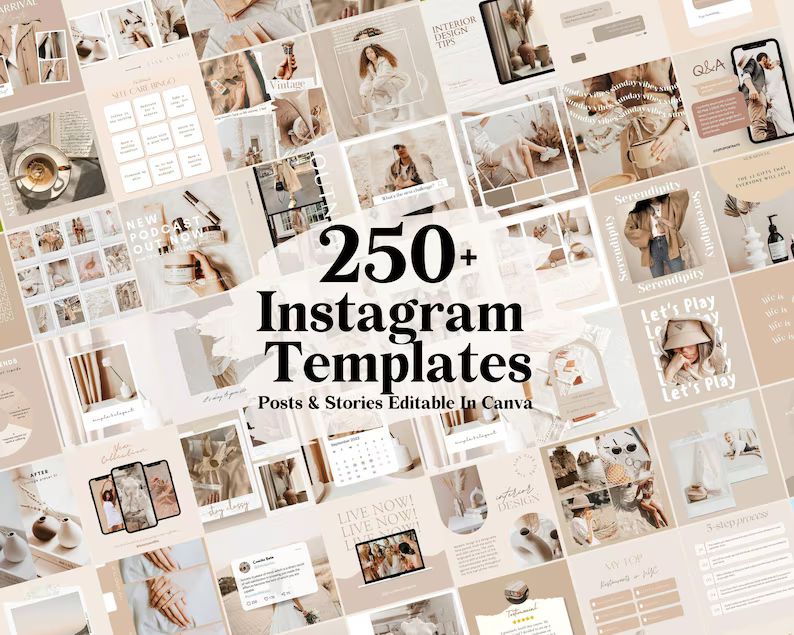 250 Neutral Instagram Post Templates - Engagement - Story Templates - Canva Blogger Template - Bu... | Etsy (CAD)